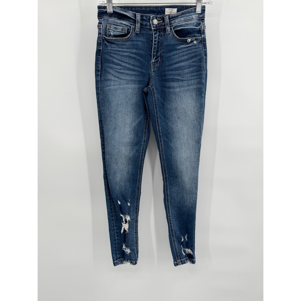 Bridge by GLY Mid‎ Rise Ankle Skinny Jeans Blue Distressed Size 26 - Picture 2 of 8